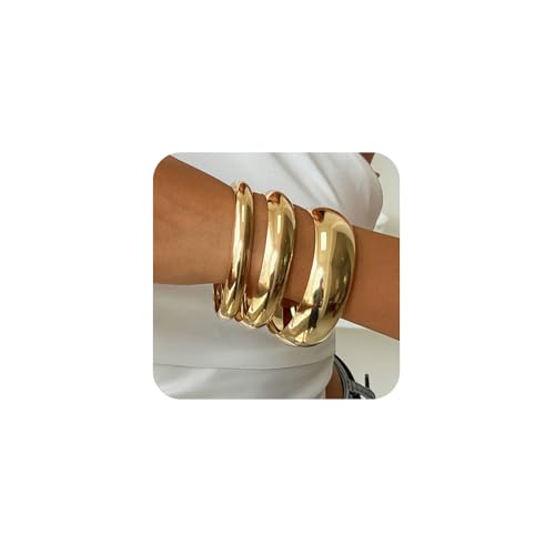 XFSRG Armband Damen Elegantes Design Hochglanz Breites Armreif Set für Alltag und Party (Gold)