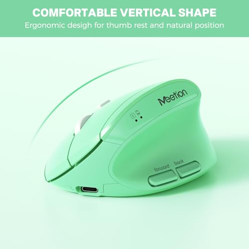 Image of MEETION Ergonomic Keyboard and Mouse, Wireless Keyboard with Vertical Mouse, Split Curved Keyboard with Wrist Rest, USB C Rechargeable Full Size, Windows /Mac /PC /Laptop, Green
