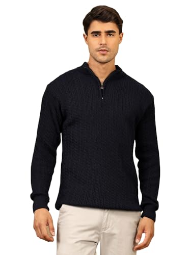 Image of Kvetoo Men's Full Sleeve High Neck Zipper Sweater| Warm Cable Knit Quarter Zip Pullover | Wool Winter Sweater for Casual & Office Wear