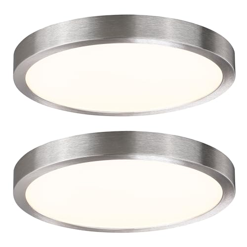 Image of 10 Inch Flush Mount LED Ceiling Light Fixture, Slim Dimmable Flush Mount Light for Kitchen, Metal and Glass Modern Ceiling Light for Low Ceiling, Bedroom, Laundry, Brushed Nickel, 17W, 3000K, 2 Pack