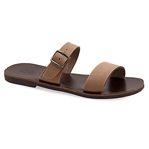 46 Dunkelbraun Emmanuela griechische Ledersandalen für Herren, hochwertige handgefertigte Herrensandalen mit verstellbarem Schnallenriemen, Sommerschuhe mit offenen Zehen, Slide Riemchensandalen
