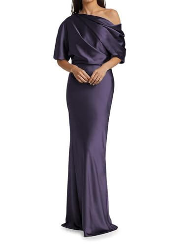 Image of Mermaid Satin Mother of The Bride Dresses for Women Ruched One Shoulder Formal Evening Gowns