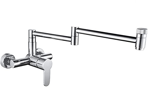 Grifo de latón para llenado de ollas, grifo cromado para fregadero de cocina caliente y fría con brazos oscilantes de doble articulación, diseño plegable, montaje en pared, grado comercial, dos asas