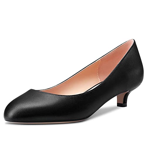 HEUIVZAR Pumps for Womens Closed Round Toe Low Kitten Heel Slip On Suede Casual Comfort Dress Shoes 1.5 Inch