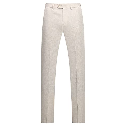YOUTHUP Costume Homme 3 Pcs en Lin Coupe Slim Business d'affaires Mariage Formel Peak Lapel Blazer Gilet et Pantalons, Beige, XS - Image 5