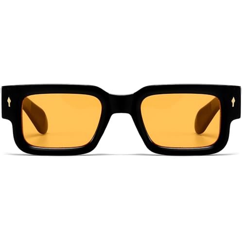 Retro Rectangle Sunglasses for Men Women Black Thick Square Frame Shades