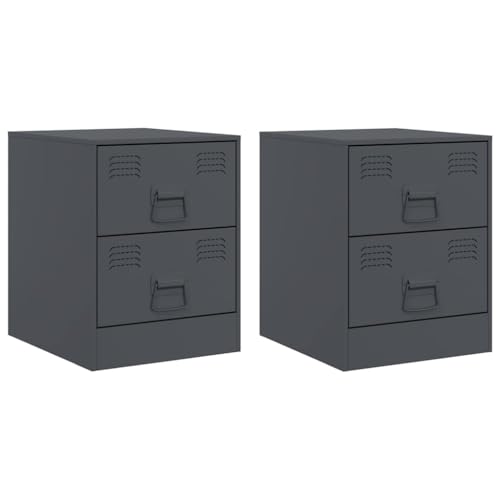 Table de chevet anthracite lot de 2 meuble bas d'appoint industriel table de nuit - 2