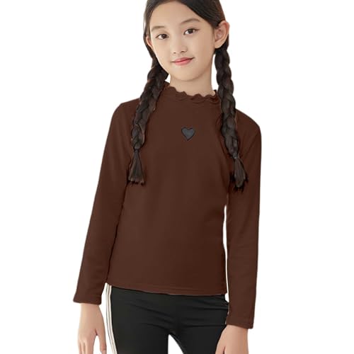 Mjjsk Camisetas de cuello alto falso para niñas, de manga larga, informales, ligeras, suaves, cómodas, para otoño e invierno, marrón, 4-5 años