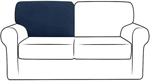 XVBVS Stretch Sofa Backrest Covers, Couch Back Cushion Covers, Replacement Jacquard Polar Fleece Sofa Back T-Cushion Slipcover with Non-slip Drawstring (Color : Navy, Size : T-Left)