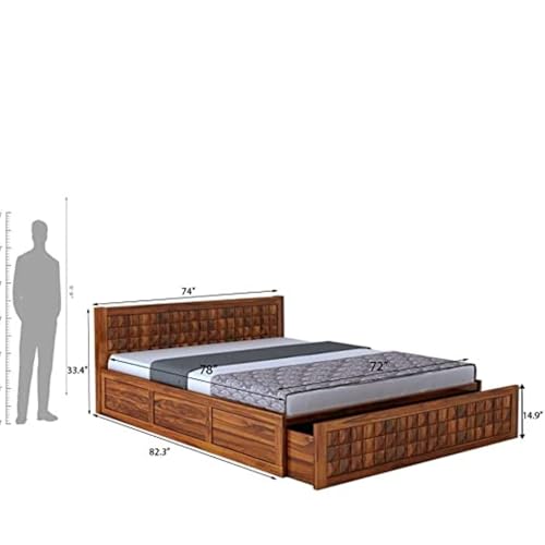 Image of Ganpati Arts Solid Sheesham Wood King Size Bed with Half Box and Front Trolly Storage for Bedroom Living Room Home | Wooden Double Bed Cot Palang Furniture for Hotel (Natural Finish)