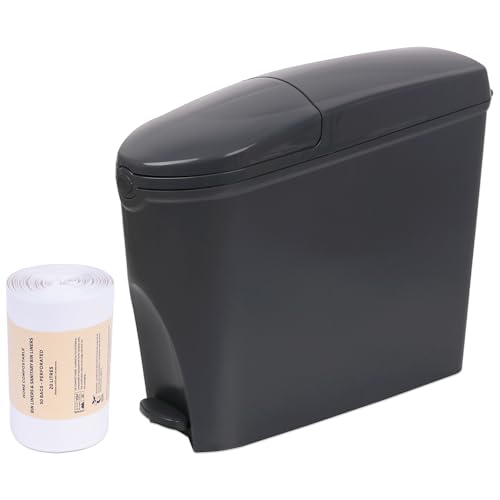 Pro Washroom Sanitary Bin 20L & 50 Bin Liners - Slimline Washrooms Toilets Hygienic Disposal Pedal Container Bins for Female Ladies and Baby Hygiene Products - 20 litres Grey