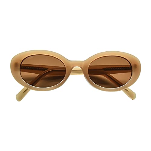 LEMON GRASS Retro Lens Wide Arm Cat-Eye Sunglasses Acetate Oval Frame - Nectarine Frame Grey Lens3
