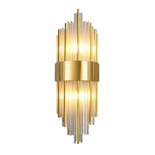 NICRX E14 Crystal Wall Lights Golden Base Wall Sconces Lamp,Modern Wall Lamp Fixtures,Indoor Crystal Wall Light for Bedroom,Living Room(45cm)
