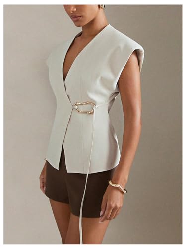GORGLITTER Women's Ring Linked Wrap Vest Top V Neck Cap Sleeve Waistcoat Dressy Going Out Tops Business Casual2