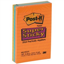 Super Sticky Notes 4 x 6 lignées à forte adhérence et couleurs néon