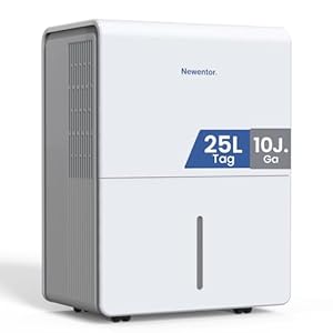 Newentor Luftentfeuchter elektrisch 25L, Entfeuchter elektrisch keller, Raumentfeuchter elektrisch, Dehumidifiers for home für 215m³/80m², mit Timer, Filter und 1M Ablaufschlauch, 10 J. Gar.