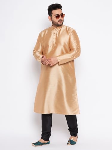 Image of Vastramay Plus Men's White Silk Blend Kurta Pyjama Set VPLUSMKWH001nPBL 44 | Independence Day