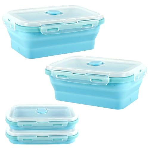 Gykutix 2 Pièces Lunch Box Boite Repas Silicone Boîte à Lunch Pliante 800ml Boite a Lunchbox Micro Ondable avec Couvercles, Pliables Bento Lunch Box pour Bureau,...