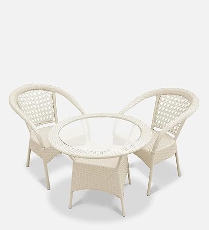 Image of HUMAIRA Outdoor FURNITUREDesigner Outdoor Wicker Furniture Set D-8 Patio 2Chair and 1Table Set for Garden, Balcony, Terrace, Coffee Area, or Poolside (Off White)
