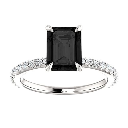 Hidden Halo Engagement Rings Victorian 2 CT Emerald Cut Black Diamond Rings Antique Vintage Black Onyx Ring Art Deco 925 Sterling Silver Wedding Rings Promise Gifts3
