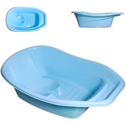Tradineur - Bañera de plástico para bebés, 0-12 meses, baño, higiene, limpieza, niños pequeños, hogar - 70 x 42 x 23 cm (Azul)