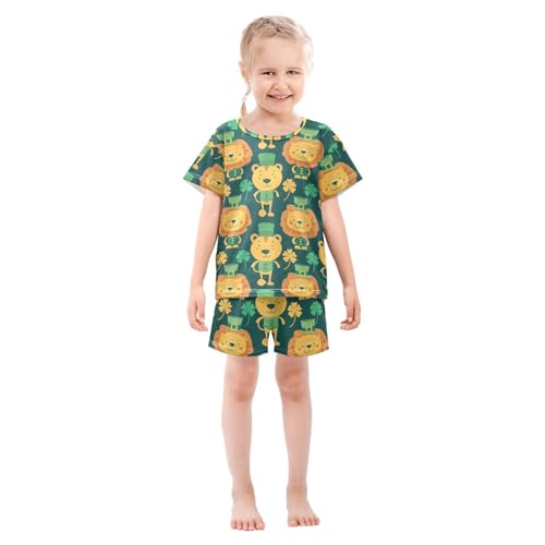 ALAZA Lion Clover Leaf Green Pajamas Short Sleeve 2 Piece Sleepwear Top and Bottom Pajama Set Unisex3