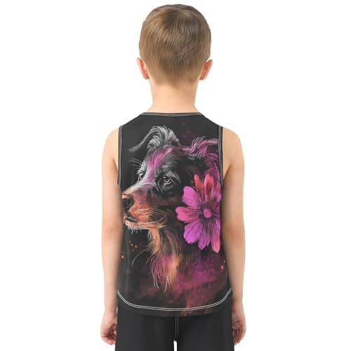 Boys Tank Top Shirts Dog Print Colorful Flower Sleeveless T-Shirts Crew Neck for Kids Clothing Children3
