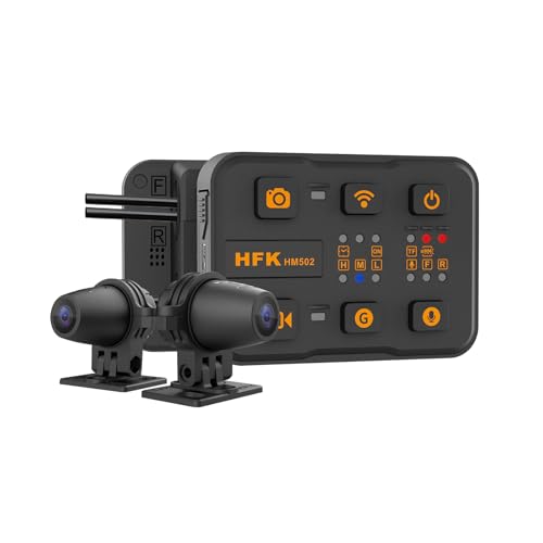 HFK HM502 Motorcycle Dash Cam Front and Rear, 1080P + 1080P Motorcycle Camera, IP67 Waterproof, 5G WiFi, 150° Wide Angle, Night Vision, G-Sensor, Built in eMMC 128GB Storage, Support 512GB Max