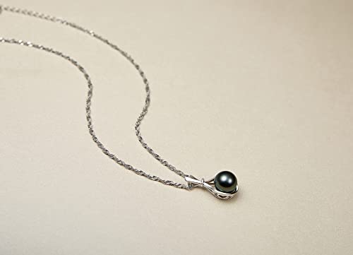 Quakerbrid Genuine Black Pearl Necklace Aaaa Quality 10Mm Round South Sea Cultured Tahitian Black Pearl Pendant Necklace With Certified Moissanite Gift For Women Wife Mom 18 Inches #TOP7