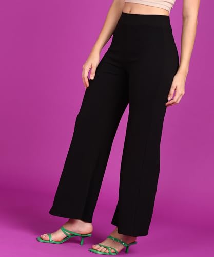 Image of POPWINGS Casual High-Waist Flared Trouser for Women | High-Rise Trouser Pant for Women | Flared Trousers for Women Formal Office Wear
