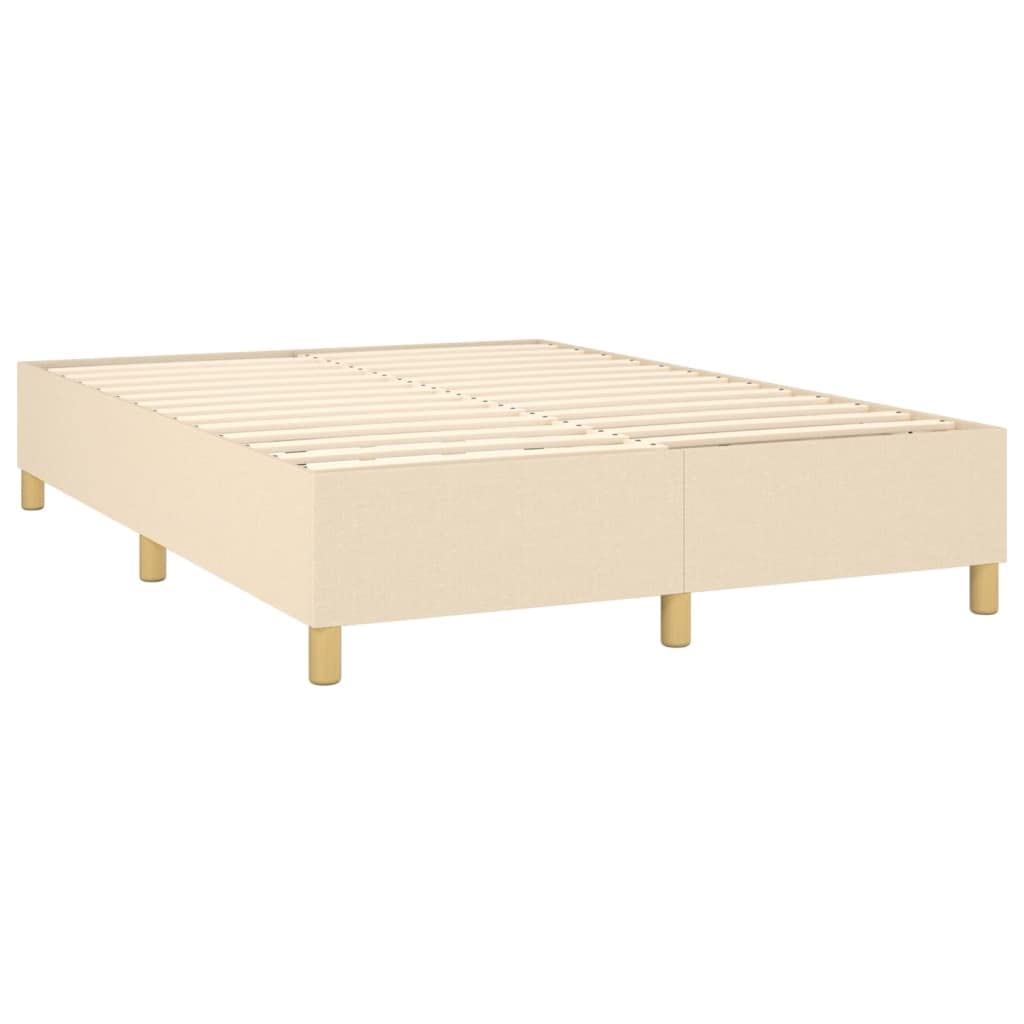Łóżko kontynentalne z materacem, kremowy materiał 140 x 200 cm, zagłówek z regulacją wysokości, rdzeń sprężynowy kieszeniowy, średnie podparcie, nowoczesne meble do sypialni