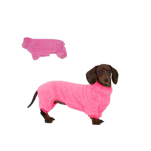 Fleece-Overall mit Dackel-Motiv, Rollkragenpullover, geeignet für Dackel, Winter, weich, gemütlich, Neonrosa, Größe S