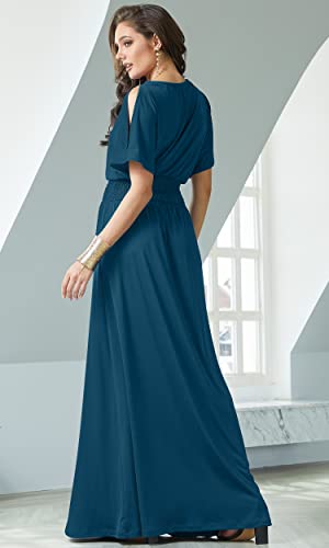 Image of KOH KOH Womens Split Sleeves Smocked Elegant Cocktail Long Maxi Dress