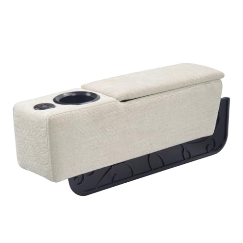 ARMRESTO Multifunctional Removable Sofa Armrest with Cup Holder, Couch Armrest with Wireless Charge Stand, Couch Caddy with Storage,Equipped with LED Reading Light, Almond