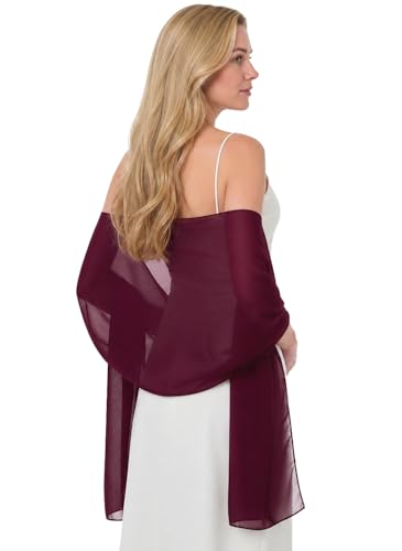 GIWONET Shawls and Wraps for Evening Dresses Women Elegant Soft Silky Wraps Sheer Chiffon Wedding Bridal Scarf 01 Wine 78x27(inch)