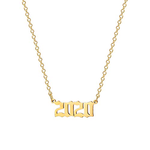 Glimmerst Birthday Year Necklace, 18K Gold Plated Stainless Steel Birth Year Number Pendant Necklace Memorable Anniversary Jewelry for Women 2020 Gold
