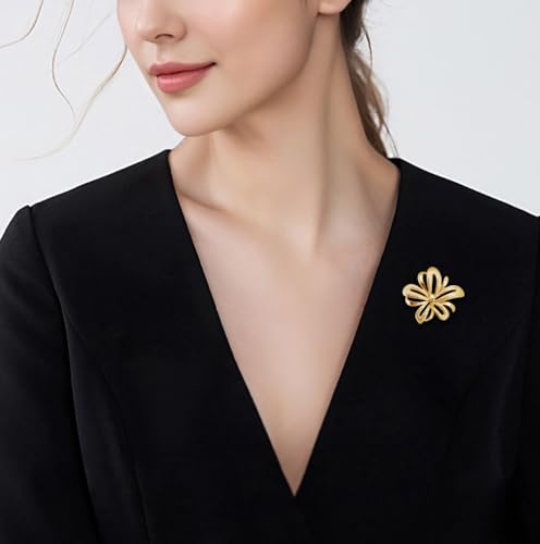 Image of Gold Brooches for Women Ladies Yellow Broach Flower Bow Rhinestone Lapel Pins Blazer Dress Denim Jacket Accessories