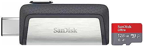 Image of SanDisk Ultra microSDXC UHS-I Card, 128GB, 140MB /s R, 10 Y Warranty, for Smartphones & Ultra 64 GB USB Pen Drives (SDDDC2-064G-I35, Black, Silver)