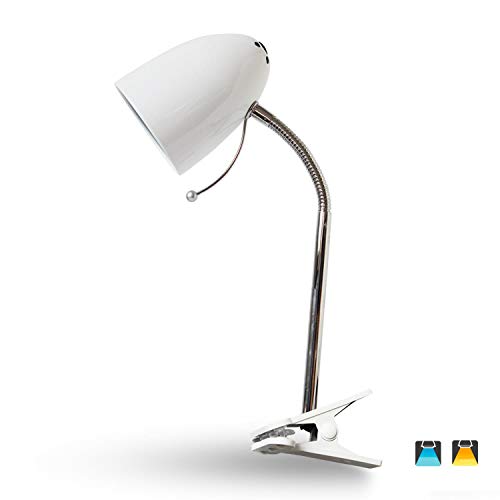 Preisvergleich Produktbild Leselampe Klemmbar Klemmleuchte Retro Schreibtischlampe Tischlampe Arbeitsplatzlampe Nachttischleuchte mit Gelenk-Arm aus Metall, Weiß