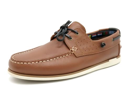 Casual Herren Bootsschuhe Braun Leder Segelschuhe Rahmengenäht Echtleder Schnürsenkel Mokassin Deckschuhe Größe 43 EU