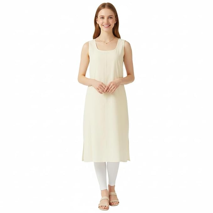 Women's Long Inner Slip Sleeveless Full Length Petticoat Camisole Soft Cotton Linen Blend Smooth Coverage Under Sheer Dresses Side Slit Innerwear Underslip-image-43