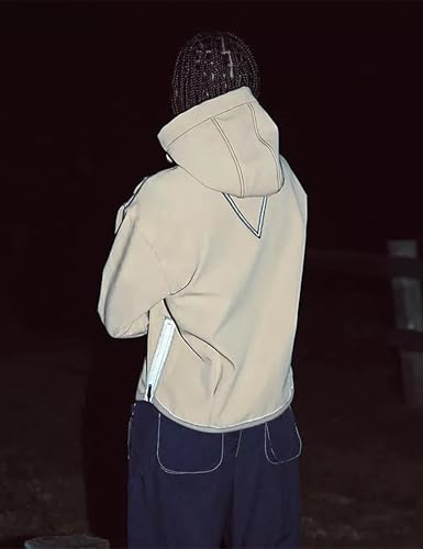 Yeokou Womens Windbreaker Jacket Outdoors Hiking Reflective Striping Hooded Half Zip Pullover Contrast Pocketed Outerwear2