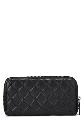 Pre-Loved Black Lambskin Leather Zip Around Wallet, Black3