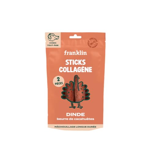 FRANKLIN – Stick Collagène Chien – Bâtonnet Dinde et Beurre de Cacahuète – Soutien Mobilité et Articulation – Mastication Longue Durée – 80 g