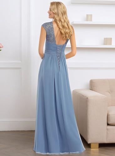 V Neck Mother of The Bride Dresses Long Chiffon Prom Dress for Wedding Lace Appliques Formal Evening Gown Plus Size2
