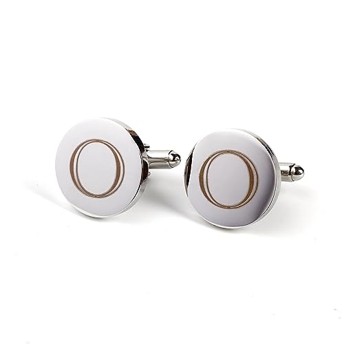 Image of Mens Initial Silver Cufflinks A-Z Alphabet Letter Steel Cuff Links with Engraved Walnut Wood Box Groom Groomsman Wedding Set
