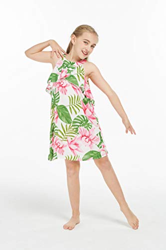 Girl Hawaiian Round Neck with Ruffle Dress in Lotus and Orchid3