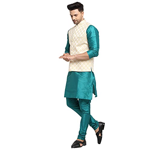 Image of SAIFOO Men's Kurta Pyjama & Printed Nehru Jacket Set.