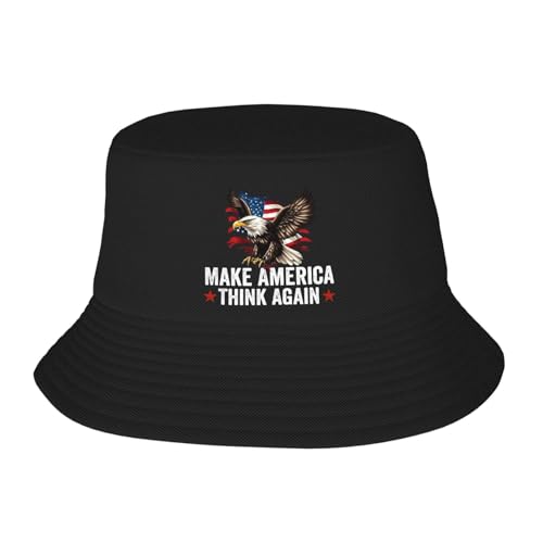 Make America Think Again Bucket Hat Packable Sun Hats for Men Women Black