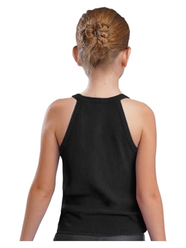 Kids Girls Ribbed Halter Shorts Sets Matching Solid Color Crop Vest for Beach Vacations Picnics Photo Outings2